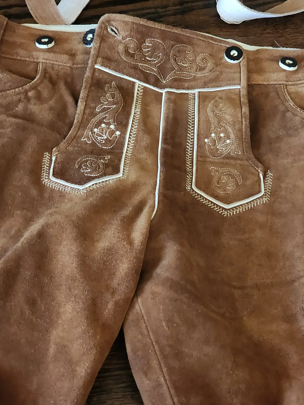 Men's Brown Suede Lederhosen-Style Pants with Embroidered Details